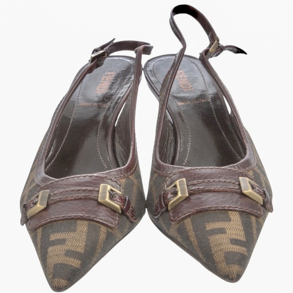 Fendi Zucca Canvas Slingback Kitten Heels - Picture 4 of 7